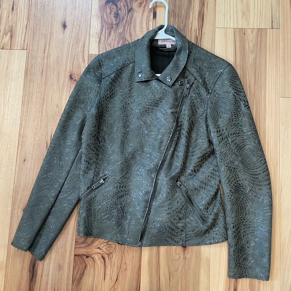 Philosophy Olive faux Leather suede Jacket